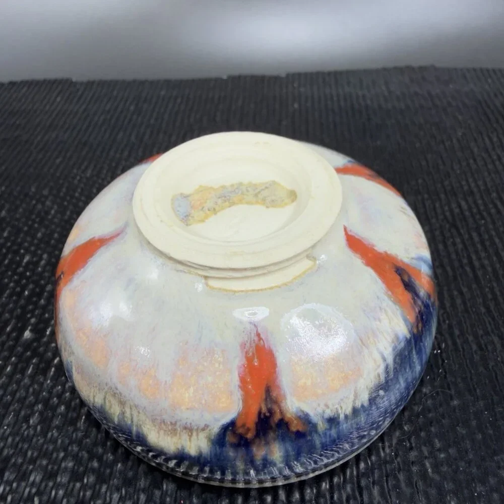 Hand‎ Made Stoneware Pottery Salt Cellar Container Artist Signed Drip Glaze Dish